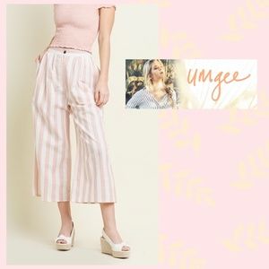 Umgee High Waisted Wide Leg Stripe Pants W/Pockets